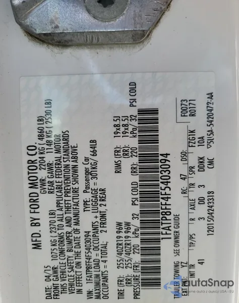 2015 Ford Mustang Gt from USA, damaged, VIN 1FATP8FF4F5403094